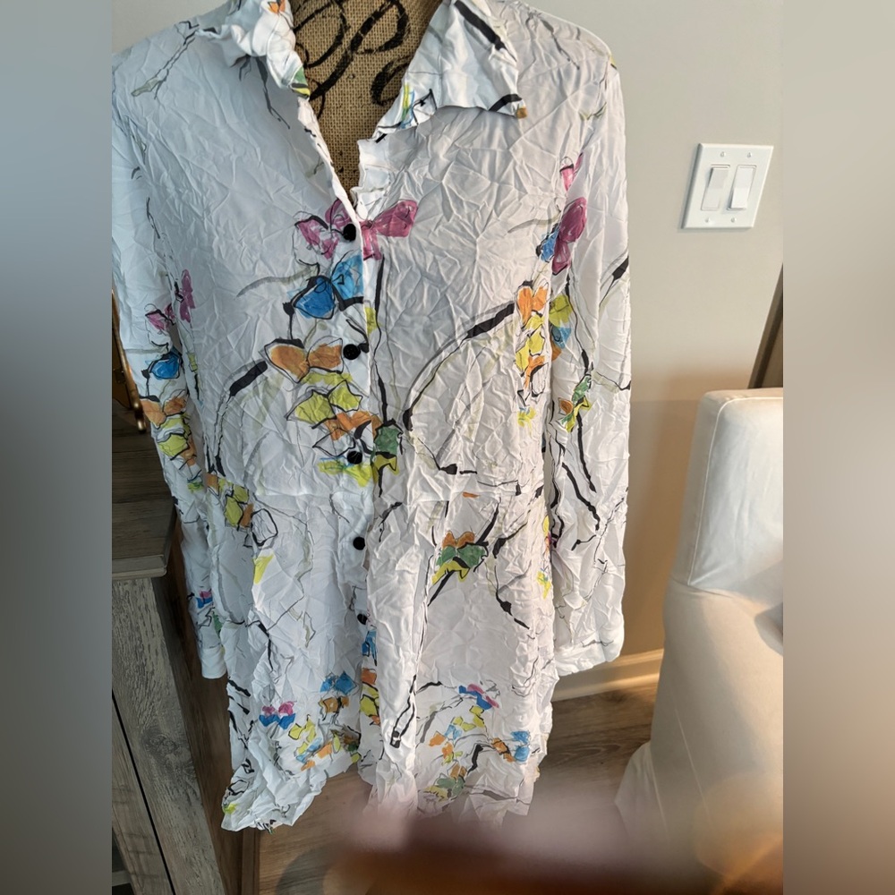 Comfy USA Multicolor Floral Blouse Size Large